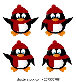 Set of funny cartoon penguins