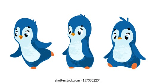 Set Funny cartoon penguins. Vector illustration for postcard, posters, nursery design, greeting card, stickers or room decor