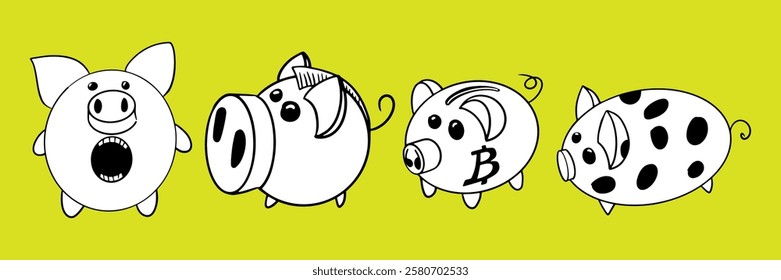 A set of funny cartoon pigs. Vector illustration