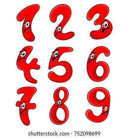 set of funny cartoon red numbers design character.vector illustration