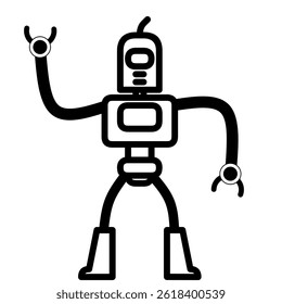 set of funny cartoon robots. drawing robot sketches for kids to color easy and simple, isolated on white background. Simple Black Outline Illustration of a Standing Robot