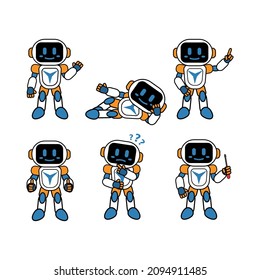 set of funny cartoon robots mascot