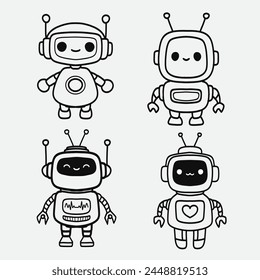 conjunto de robots de dibujos animados divertidos. Juego de caracteres robot simple.