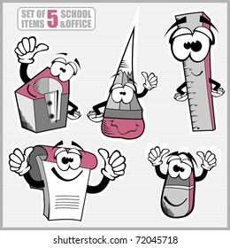 Set of funny cartoon school objects - vector