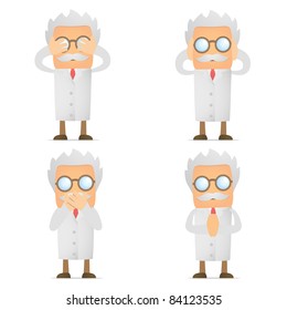 set of funny cartoon scientist in various poses for use in presentations, etc.