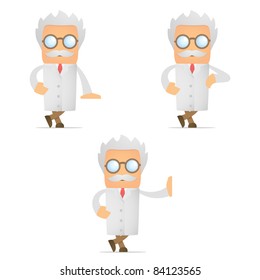 set of funny cartoon scientist in various poses for use in presentations, etc.