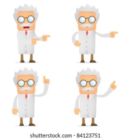 set of funny cartoon scientist in various poses for use in presentations, etc.