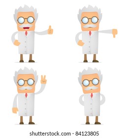 set of funny cartoon scientist in various poses for use in presentations, etc.