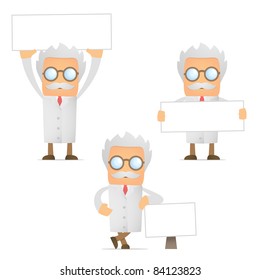 set of funny cartoon scientist in various poses for use in presentations, etc.