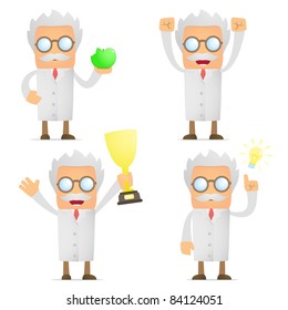 set of funny cartoon scientist in various poses for use in presentations, etc.