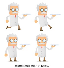 set of funny cartoon scientist in various poses for use in presentations, etc.