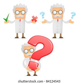 set of funny cartoon scientist in various poses for use in presentations, etc.