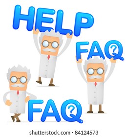 set of funny cartoon scientist in various poses for use in presentations, etc.