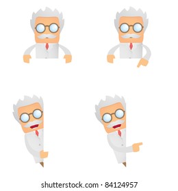 set of funny cartoon scientist in various poses for use in presentations, etc.