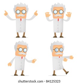 set of funny cartoon scientist in various poses for use in presentations, etc.