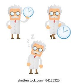 set of funny cartoon scientist in various poses for use in presentations, etc.