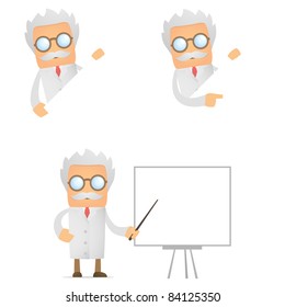 set of funny cartoon scientist in various poses for use in presentations, etc.