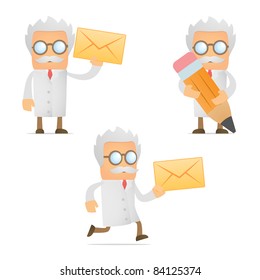 set of funny cartoon scientist in various poses for use in presentations, etc.