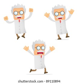 set of funny cartoon scientist in various poses for use in presentations, etc.