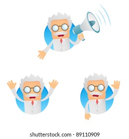 set of funny cartoon scientist in various poses for use in presentations, etc.