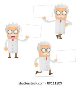 set of funny cartoon scientist in various poses for use in presentations, etc.