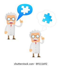set of funny cartoon scientist in various poses for use in presentations, etc.