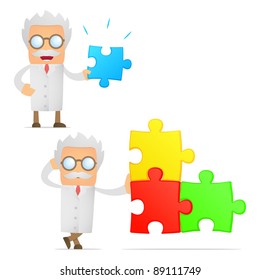 set of funny cartoon scientist in various poses for use in presentations, etc.