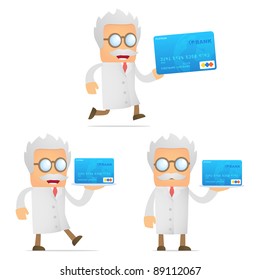 set of funny cartoon scientist in various poses for use in presentations, etc.