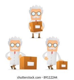 set of funny cartoon scientist in various poses for use in presentations, etc.