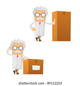 set of funny cartoon scientist in various poses for use in presentations, etc.