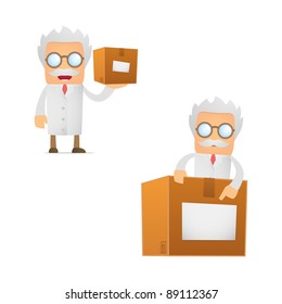 set of funny cartoon scientist in various poses for use in presentations, etc.