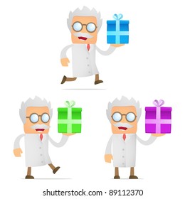 set of funny cartoon scientist in various poses for use in presentations, etc.