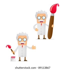 set of funny cartoon scientist in various poses for use in presentations, etc.