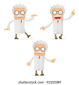 set of funny cartoon scientist in various poses for use in presentations, etc.