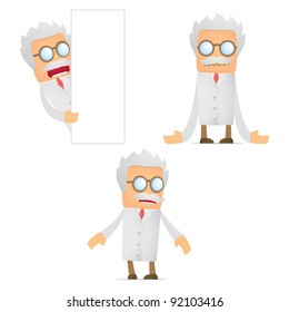 set of funny cartoon scientist in various poses for use in presentations, etc.