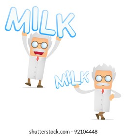 set of funny cartoon scientist in various poses for use in presentations, etc.