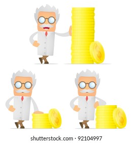 set of funny cartoon scientist in various poses for use in presentations, etc.