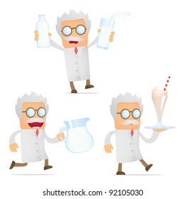 set of funny cartoon scientist in various poses for use in presentations, etc.