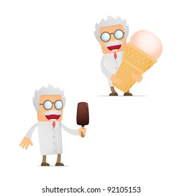 set of funny cartoon scientist in various poses for use in presentations, etc.