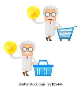 set of funny cartoon scientist in various poses for use in presentations, etc.