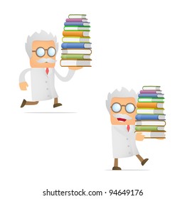 set of funny cartoon scientist in various poses for use in presentations, etc.