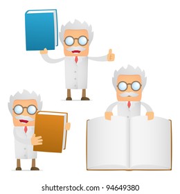 set of funny cartoon scientist in various poses for use in presentations, etc.