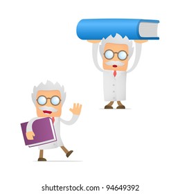 set of funny cartoon scientist in various poses for use in presentations, etc.