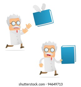 set of funny cartoon scientist in various poses for use in presentations, etc.