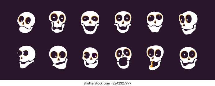 Set of funny cartoon skulls