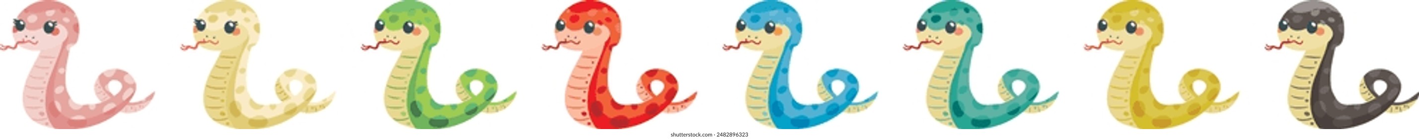 Set of funny cartoon snakes isolated on white background. Year of the Serpent. Vector illustration.