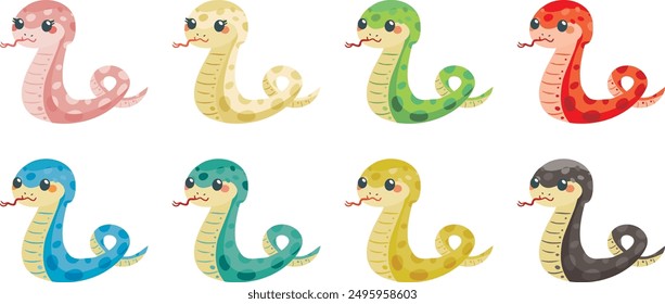 Set of funny cartoon snakes isolated on white background. Year of the Serpent. Vector illustration.