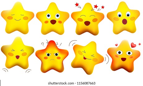 Set of funny cartoon star characters, vector icons, isolated on white