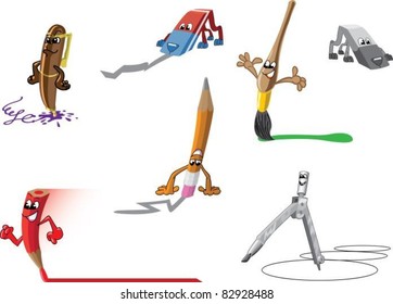 Set of funny cartoon stationery
