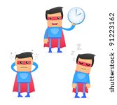set of funny cartoon superhero in various poses for use in presentations, etc.